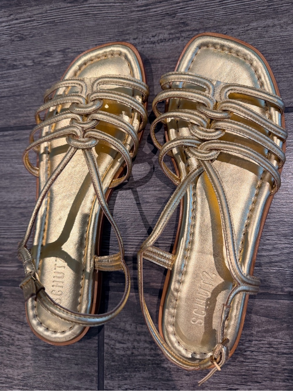 Schultz Gold Strappy Flat Sandals